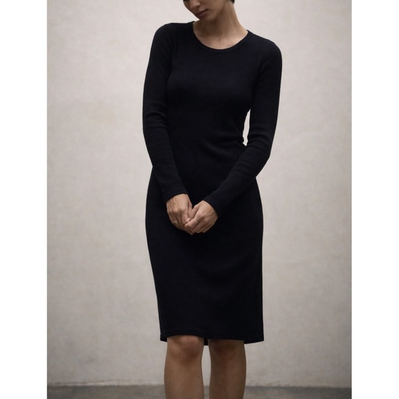 James Perse Dresses & Skirts - Standard James Perse Dress Women Sz 4 (US XL) Black Ribbed Stretchy Long Sleeve